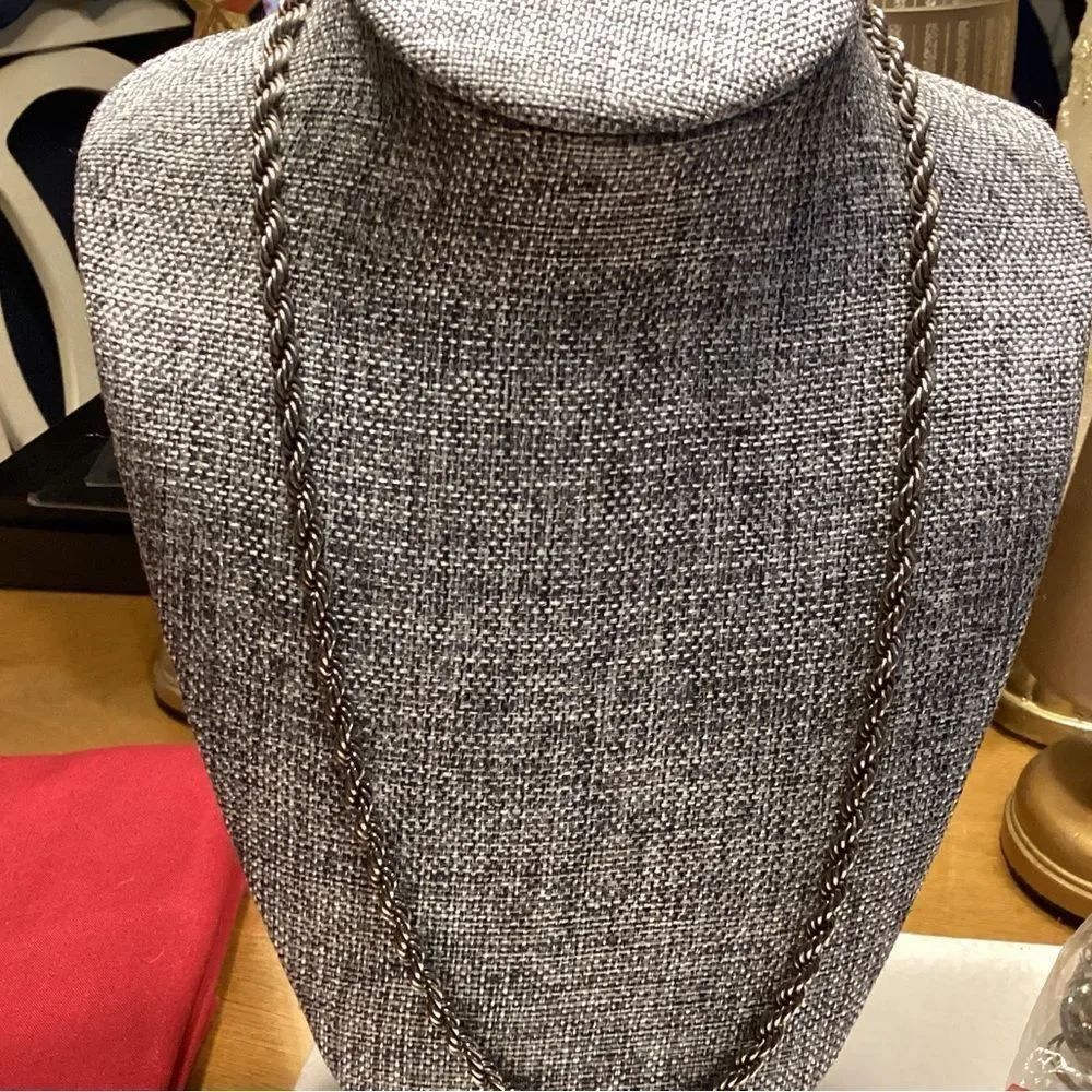 Long Twisted Silvertone Rope Chain Necklace